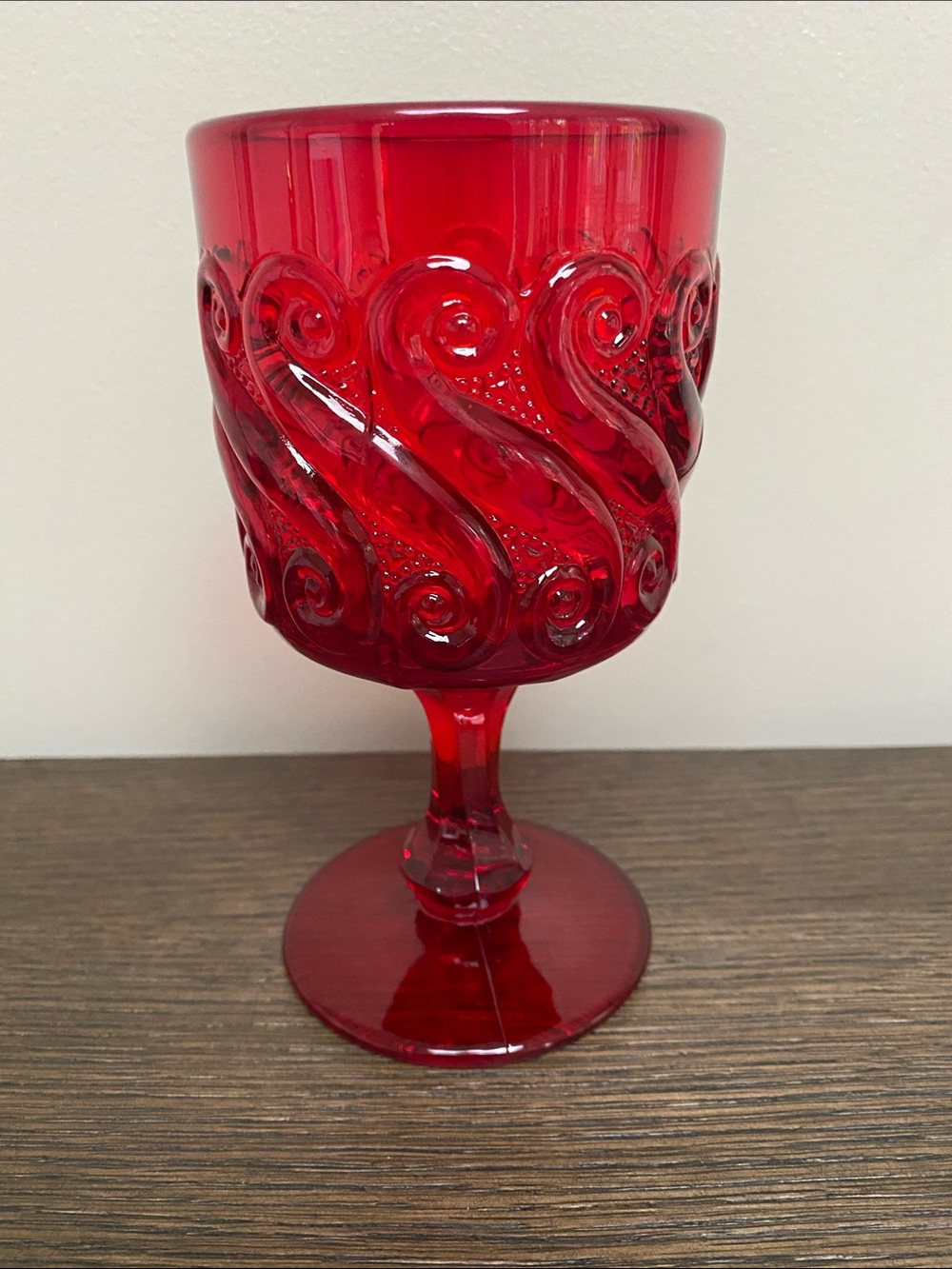 Vintage L. G. Wright Red Wave Pattern Goblet Glass